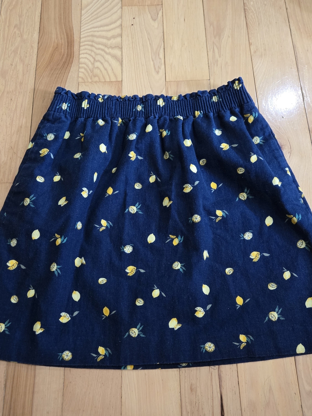 J. Crew Navy Lemon Print Elastic Waist Skirt